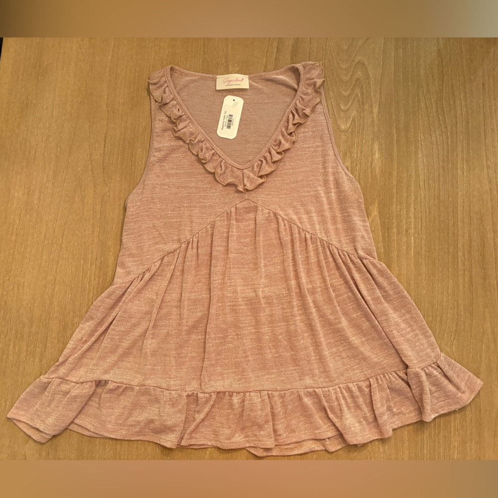 NWT Sugarfox Magnolia Ruffle Top Light Pink Mauve Large Two Dreams Boutique